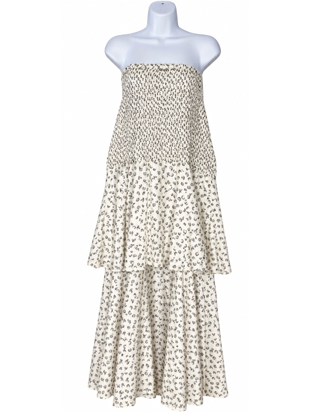 lorane Women’s Strapless Tiered Light Cream & Black Printed Maxi Dress Size 38/S